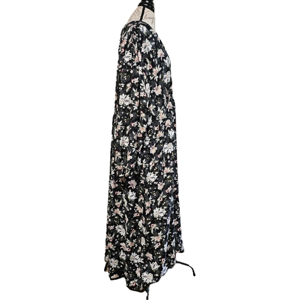 Lane Bryant $110 Black Floral Midi Dress Size 24 Witchy Dark Cottagecore - Picture 5 of 10